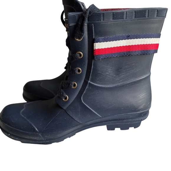 Tommy Hilfiger Women's Trineti Boots Navy Lace-Up Red and White Stripes - Picture 4 of 8